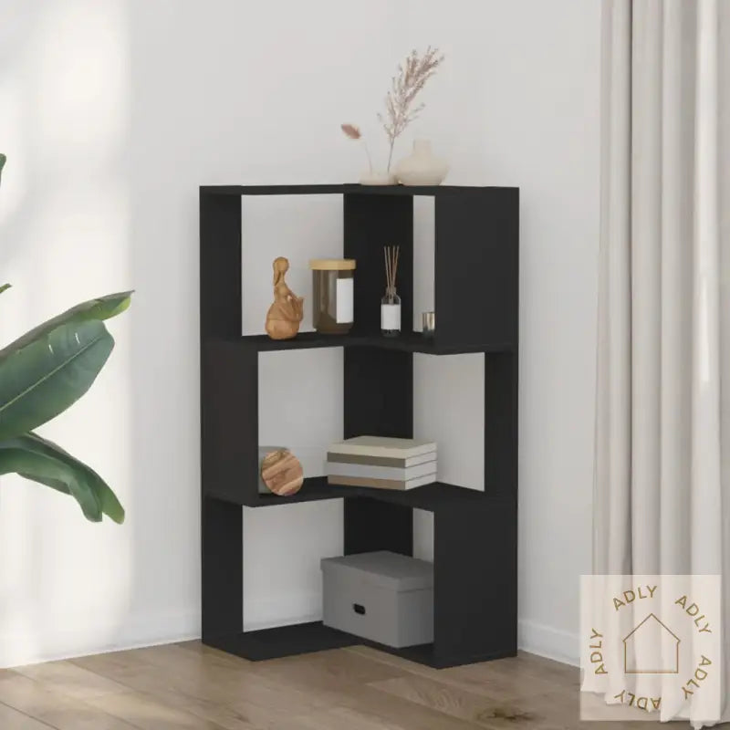 Bokhylle For Hjørne 3 Etasjer Svart 50X50X102 Cm Konstruert Tre