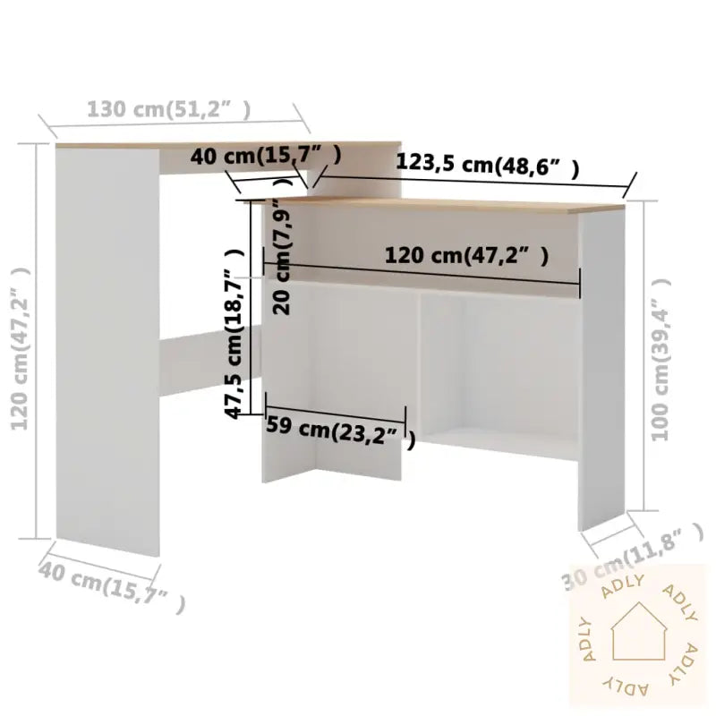 Barbord Med 2 Bordplater Hvit Og Eik 130X40X120 Cm