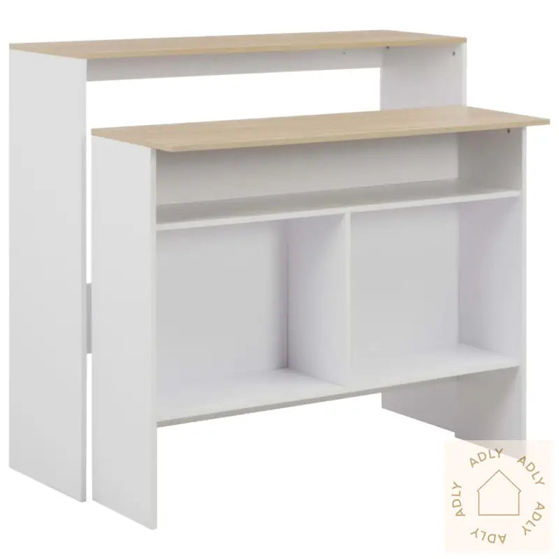 Barbord Med 2 Bordplater Hvit Og Eik 130X40X120 Cm