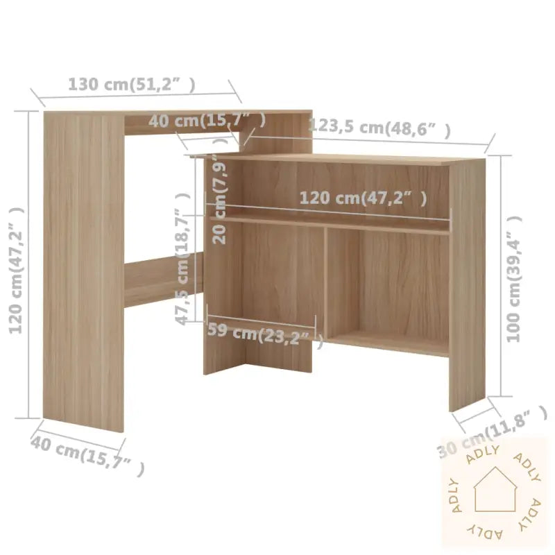 Barbord Med 2 Bordplater 130X40X120 Cm Eik