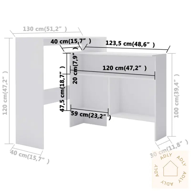 Barbord Med 2 Bordplater 130X40X120 Cm Hvit