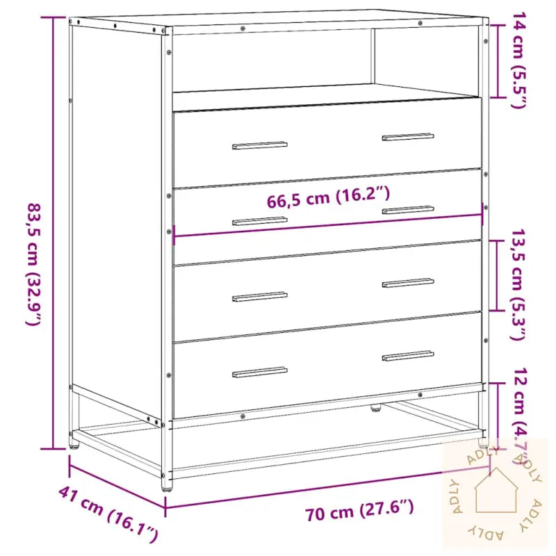 Kommode Røkt Eik 70X41X83,5 Cm Konstruert Tre