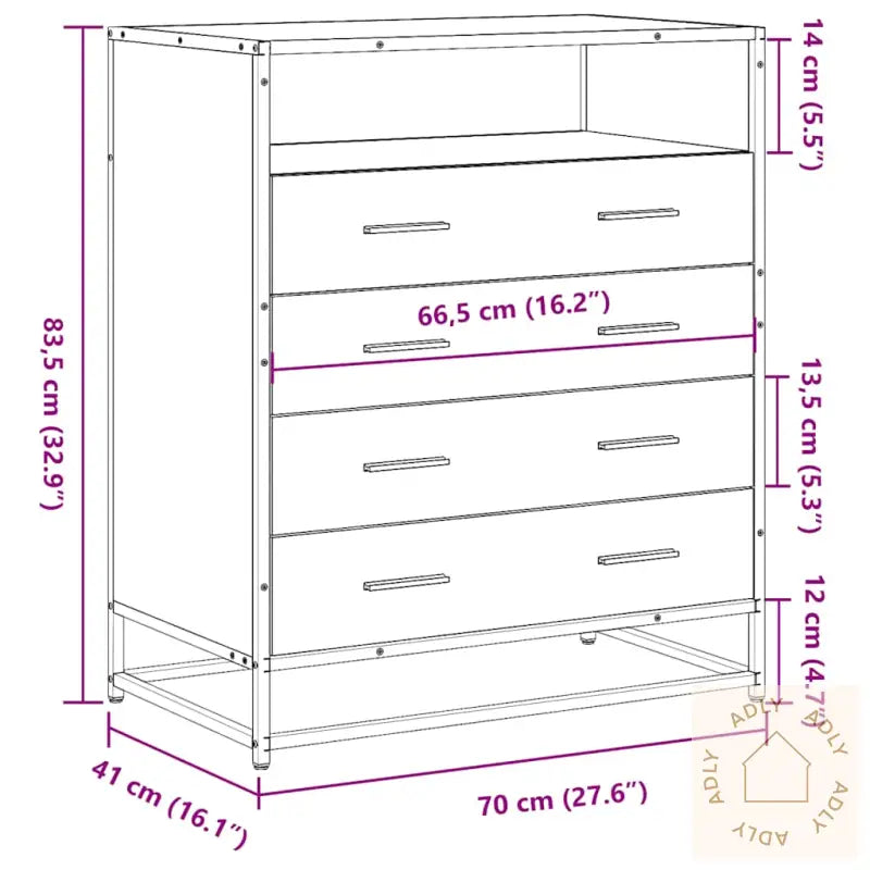 Kommode Sonoma Eik 70X41X83,5 Cm Konstruert Tre