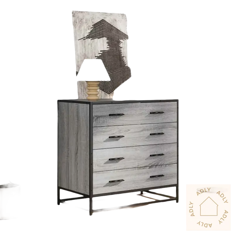 Gray trekommode med svart metallramme som passer perfekt sammen med ditt interiør