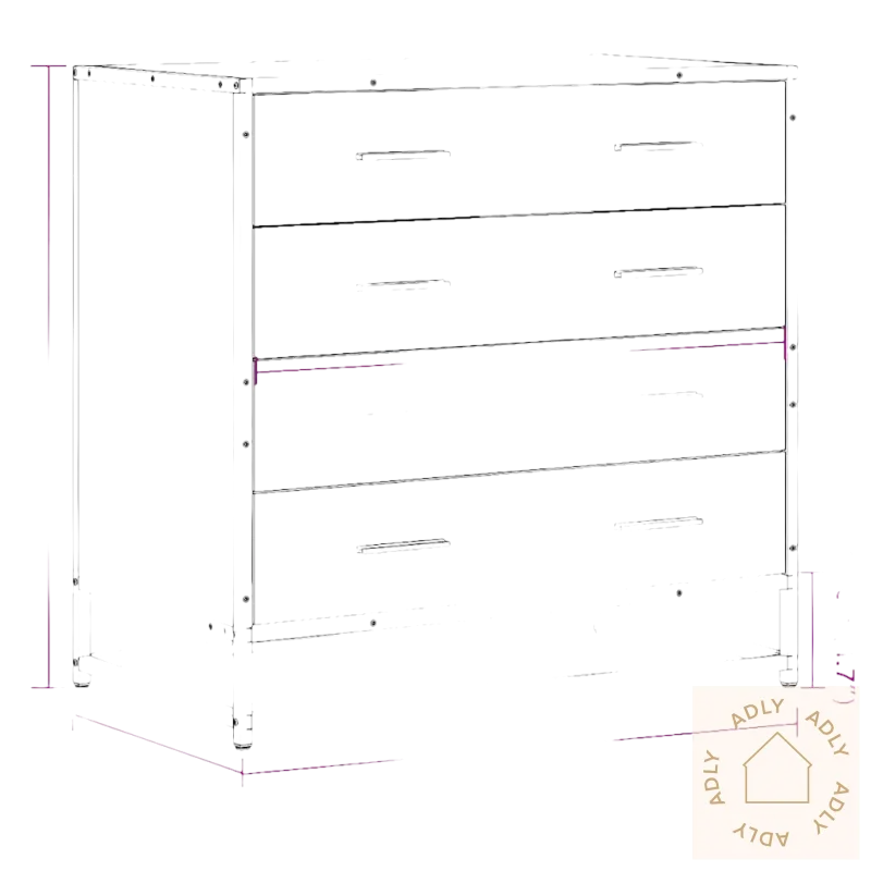 Stilig kommode med fire skuffer og mål, passer perfekt til ditt interiør