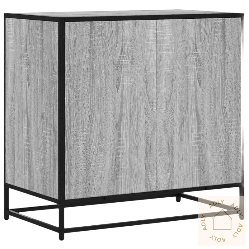 Gray tre-kommode med svart metallramme, stilig kommode med solid konstruksjon