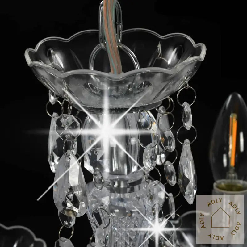 Lysekrone Med Krystallperler Sølv Rund 5 X E14