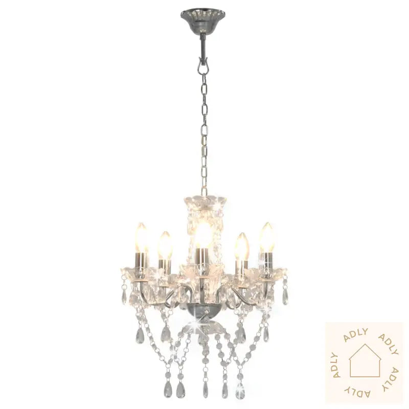 Lysekrone Med Krystallperler Sølv Rund 5 X E14