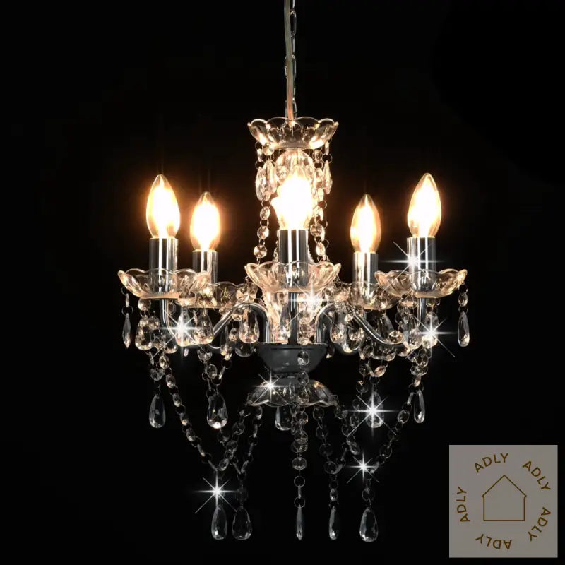 Lysekrone Med Krystallperler Sølv Rund 5 X E14