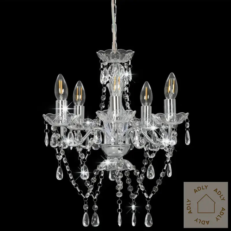 Lysekrone Med Krystallperler Sølv Rund 5 X E14