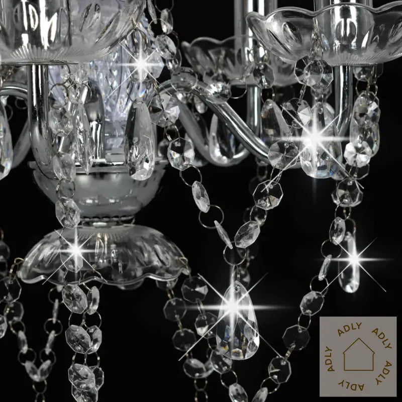 Lysekrone Med Krystallperler Sølv Rund 5 X E14