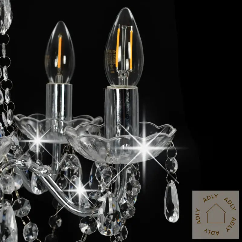 Lysekrone Med Krystallperler Sølv Rund 5 X E14