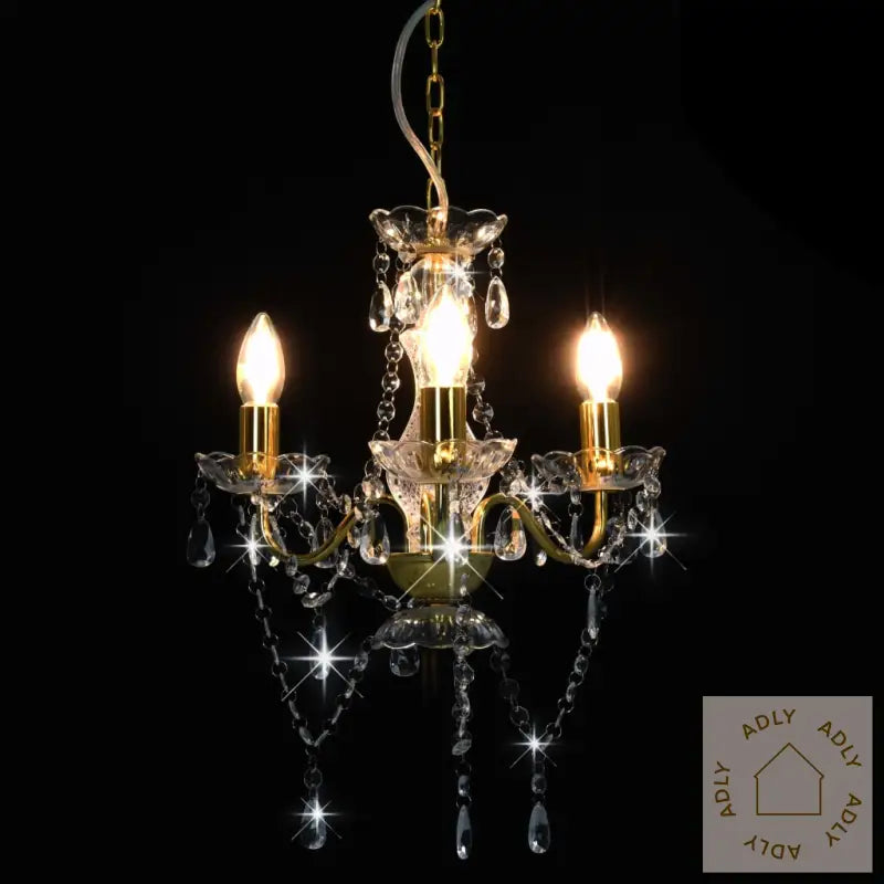 Lysekrone Med Perler Gyllen Rund 3 X E14