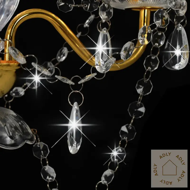 Lysekrone Med Perler Gyllen Rund 3 X E14