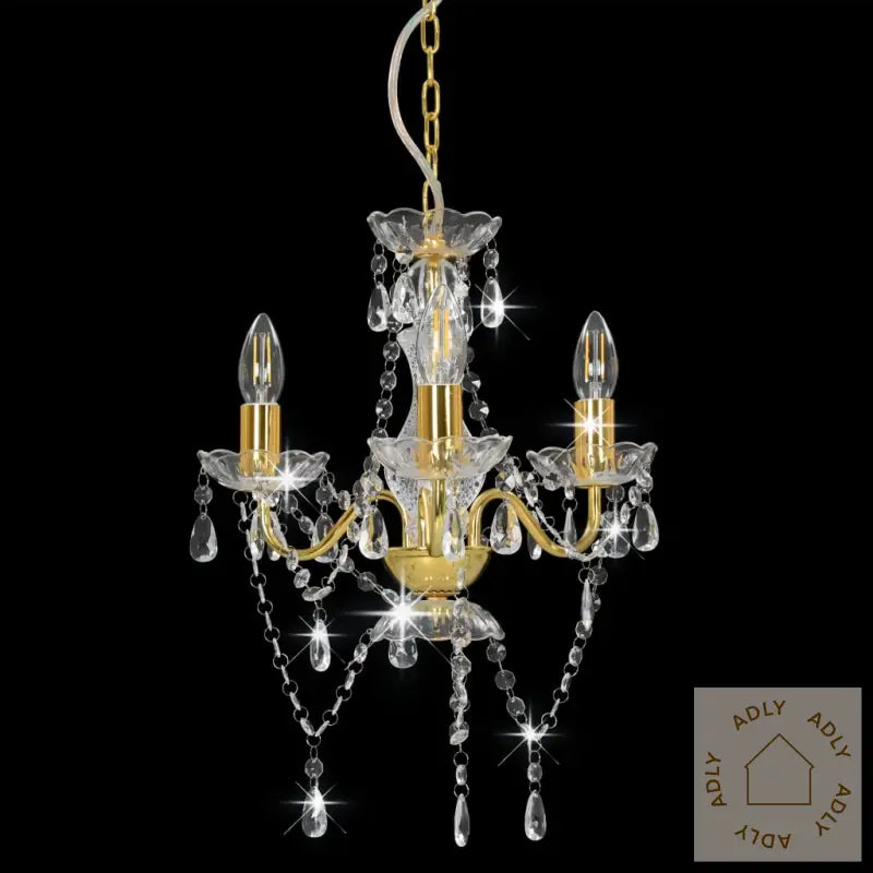 Lysekrone Med Perler Gyllen Rund 3 X E14