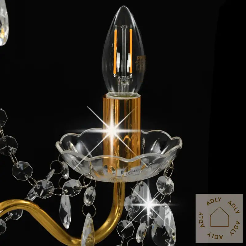 Lysekrone Med Perler Gyllen Rund 3 X E14