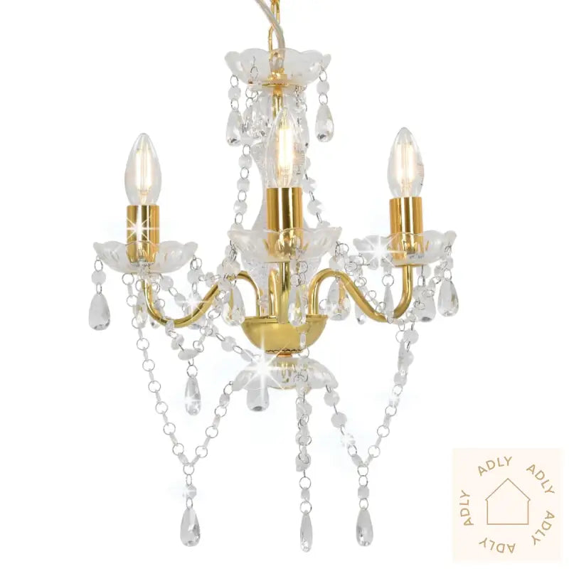 Lysekrone Med Perler Gyllen Rund 3 X E14