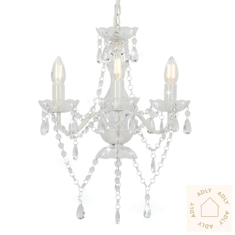 Lysekrone Med Perler Hvit Rund 3 X E14