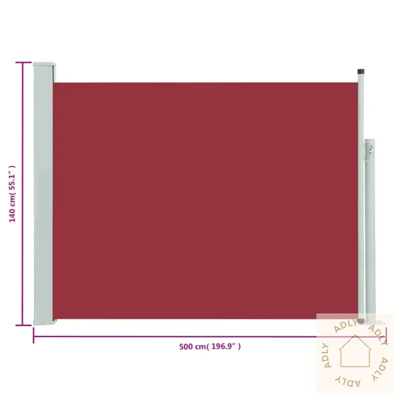 Uttrekkbar Sidemarkise 140X500 Cm Rød