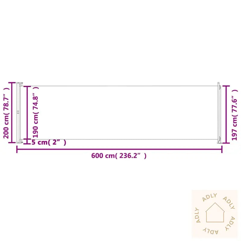 Uttrekkbar Sidemarkise 200X600 Cm Grå