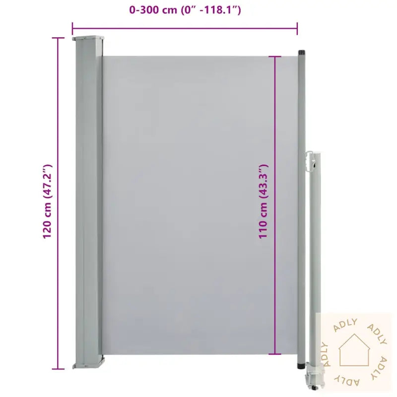 Uttrekkbar Sidemarkise 120 X 300 Cm Grå