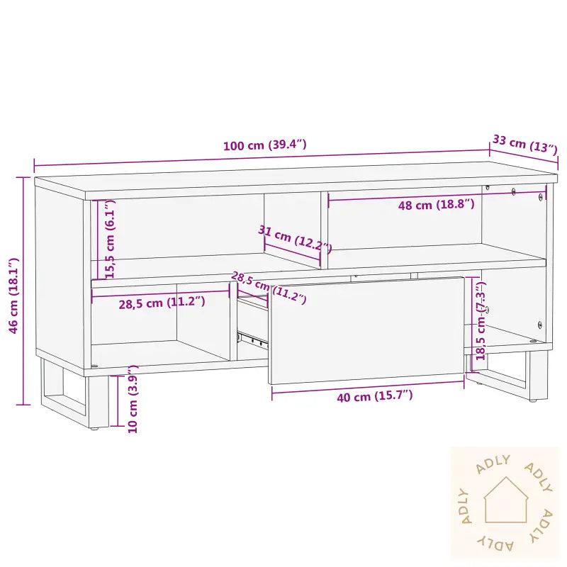 Tv-Skap 100X33,5X46 Cm Solid Tre Mango