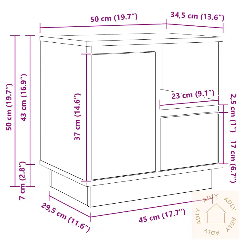 Nattbord Med Led Artisan Eik 50X34,5X50 Cm