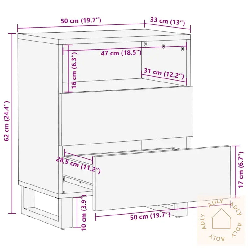 Nattbord Svart 50X33X62 Cm Heltre Mango