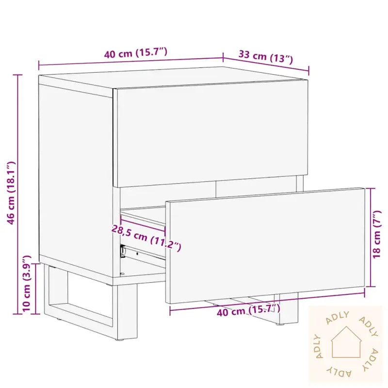 Nattbord Svart 40X33X46 Cm Heltre Mango