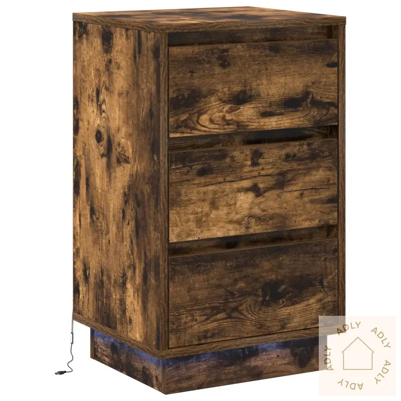 Nattbord Med Led Røkt Eik 39X34.5X65 Cm Konstruert Tre