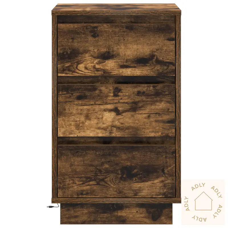 Nattbord Med Led Røkt Eik 39X34.5X65 Cm Konstruert Tre