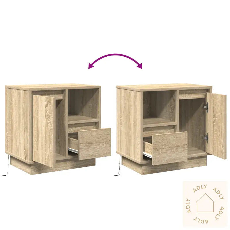 Nattbord Med Led 2 Stk Sonoma Eik 50X34,5X50 Cm