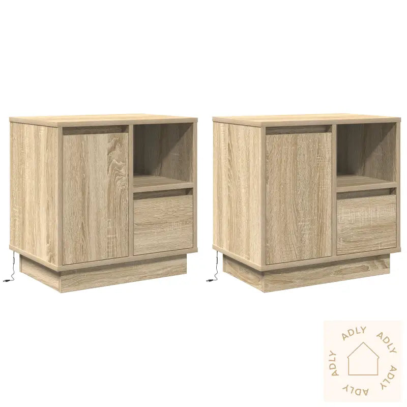 Nattbord Med Led 2 Stk Sonoma Eik 50X34,5X50 Cm