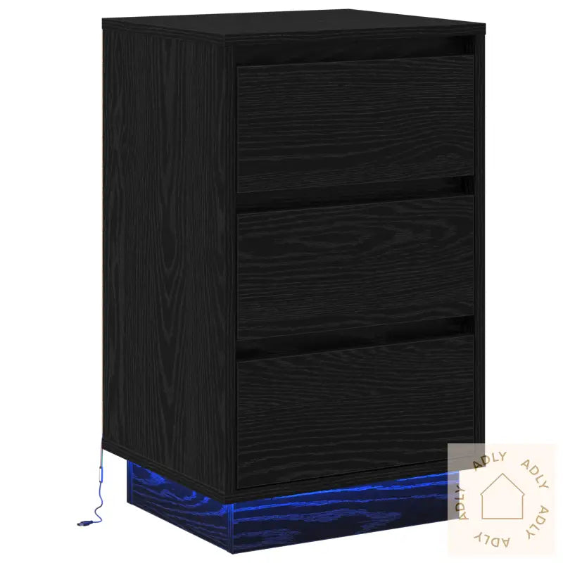 Nattbord Med Led Svart Eik 39X34,5X65 Cm Konstruert Tre