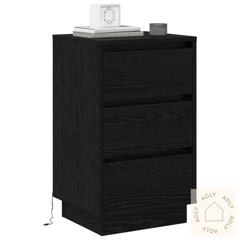 Nattbord Med Led Svart Eik 39X34,5X65 Cm Konstruert Tre