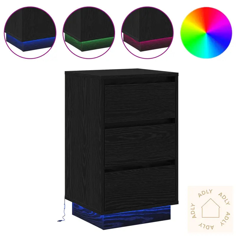 Nattbord Med Led Svart Eik 39X34,5X65 Cm Konstruert Tre