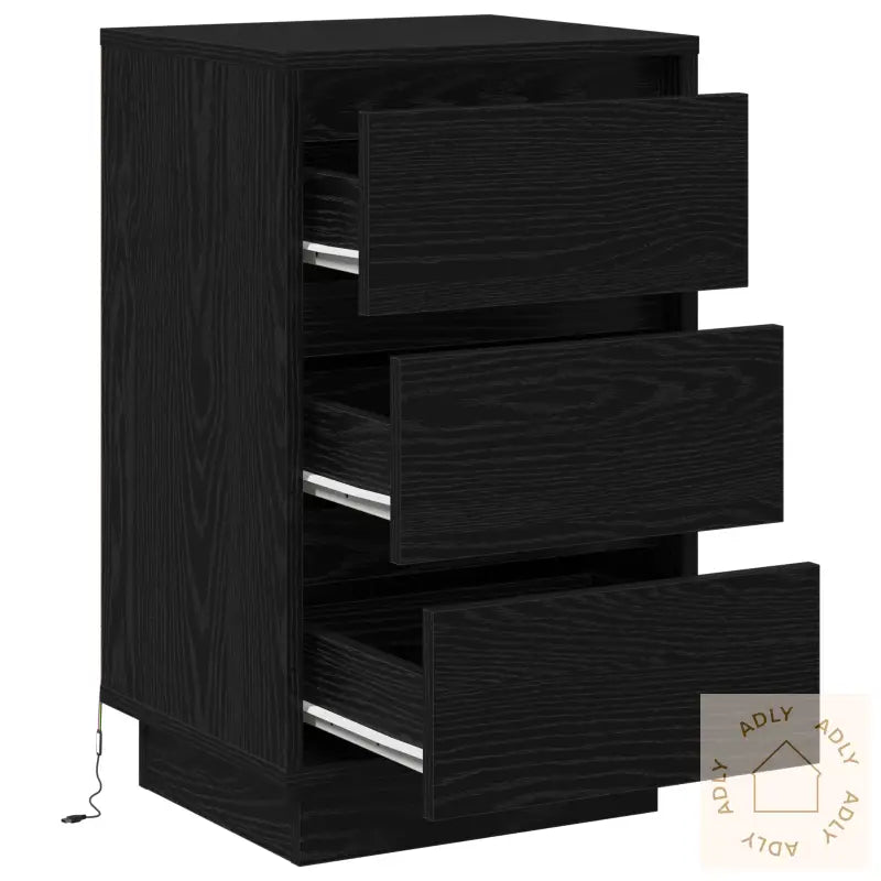 Nattbord Med Led Svart Eik 39X34,5X65 Cm Konstruert Tre