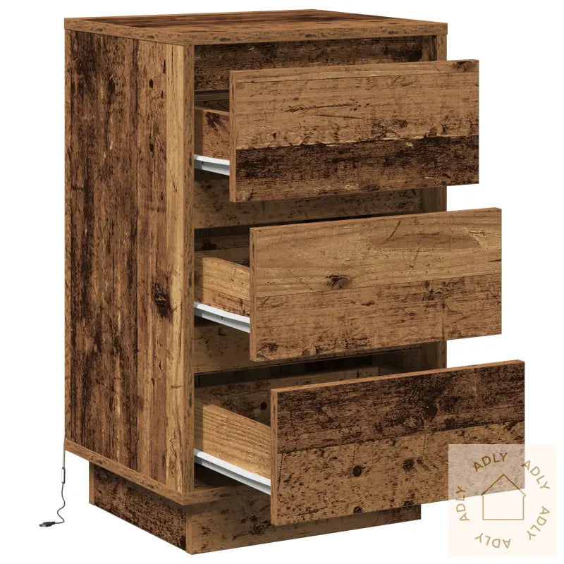 Nattbord Med Led Gammelt Tre 39X34,5X65 Cm