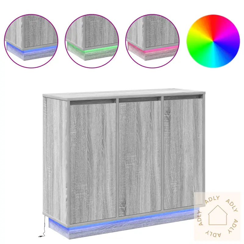 Sideboard Med Led I Grå Sonoma 90X32X75 Cm Laget Av Tre