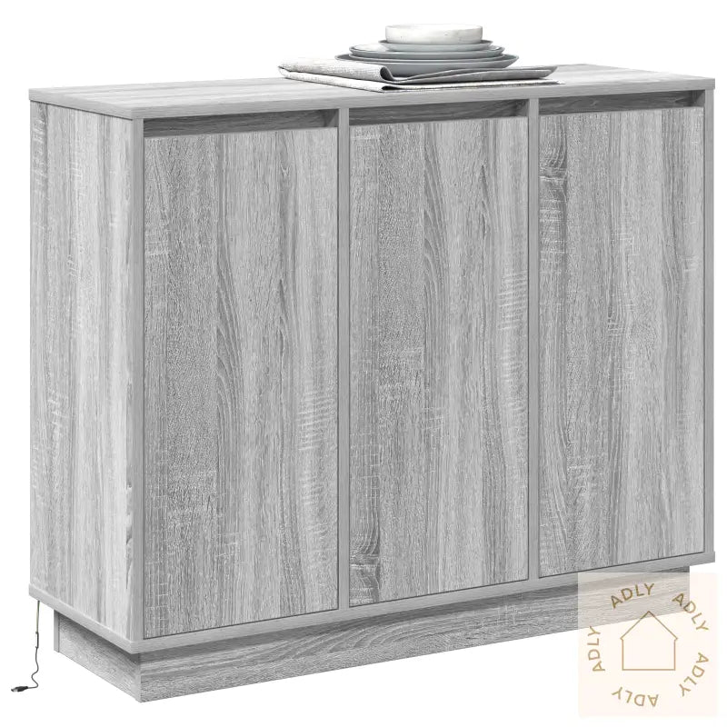 Sideboard Med Led I Grå Sonoma 90X32X75 Cm Laget Av Tre