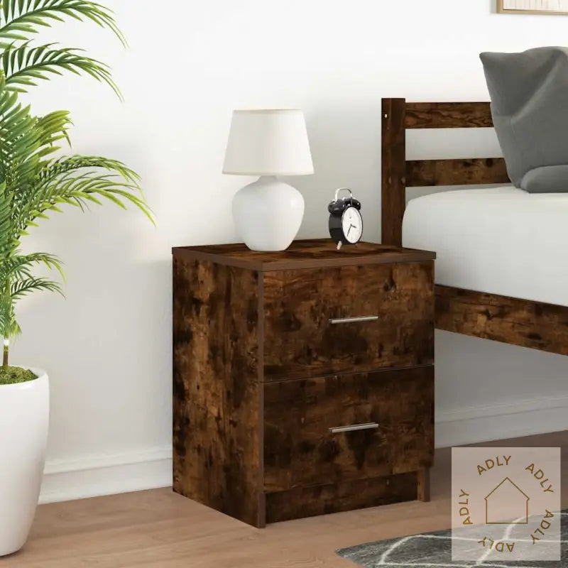 Nattbord Med 2 Skuffer Røkt Eik 40X36X50 Cm