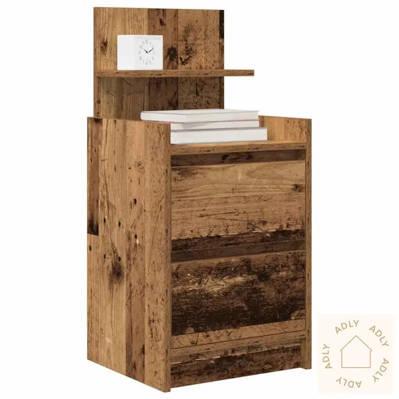 Nattbord Med 2 Skuffer Gammelt Tre 38X34X80 Cm