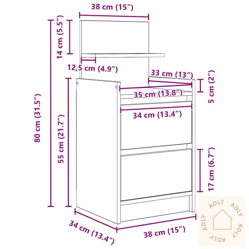 Nattbord Med 2 Skuffer Gammelt Tre 38X34X80 Cm