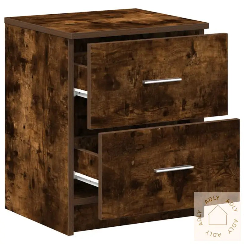 Nattbord Med 2 Skuffer Røkt Eik 40X36X50 Cm