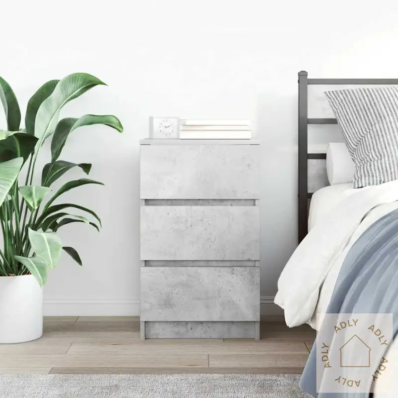Nattskap Med 3 Skuffer Betonggrå 39X35X65 Cm