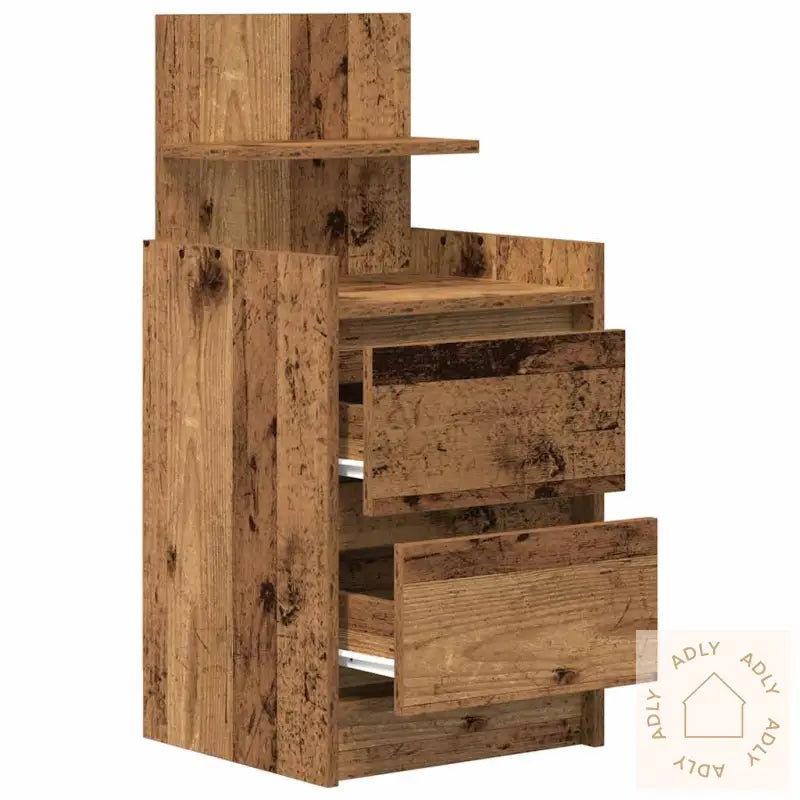 Nattbord Med 2 Skuffer Gammelt Tre 38X34X80 Cm