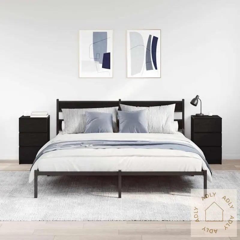 Nattskap Med 3 Skuffer 2 Stk Svart 39X35X65 Cm