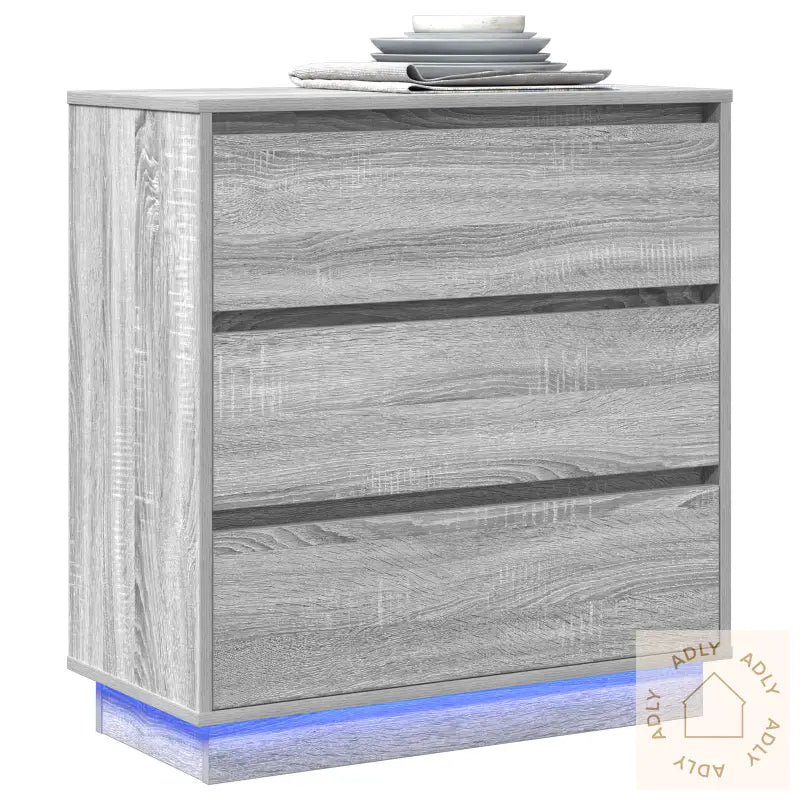 Nattbord Med Led Grå Sonoma 71X34,5X75 Cm Konstruert Tre