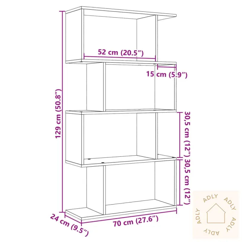 Romdeler Bokhylle 4 Etasjer Hvit 70X24X129 Cm Konstruert Tre