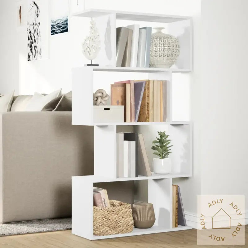 Romdeler Bokhylle 4 Etasjer Hvit 70X24X129 Cm Konstruert Tre